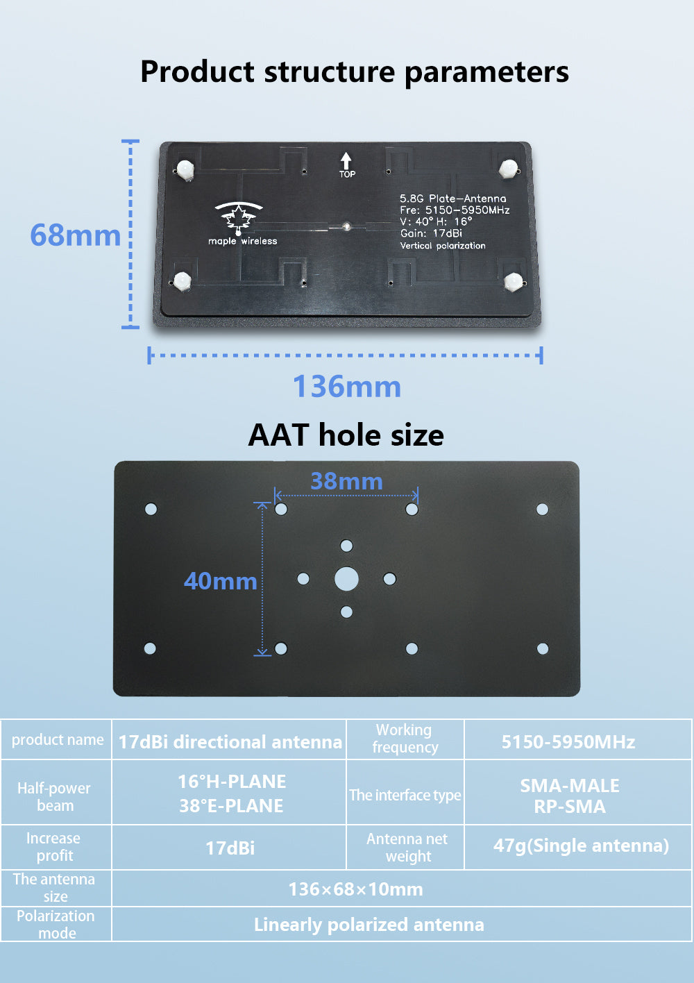 14424 8 antenna maple wireless 17db directional sma aat