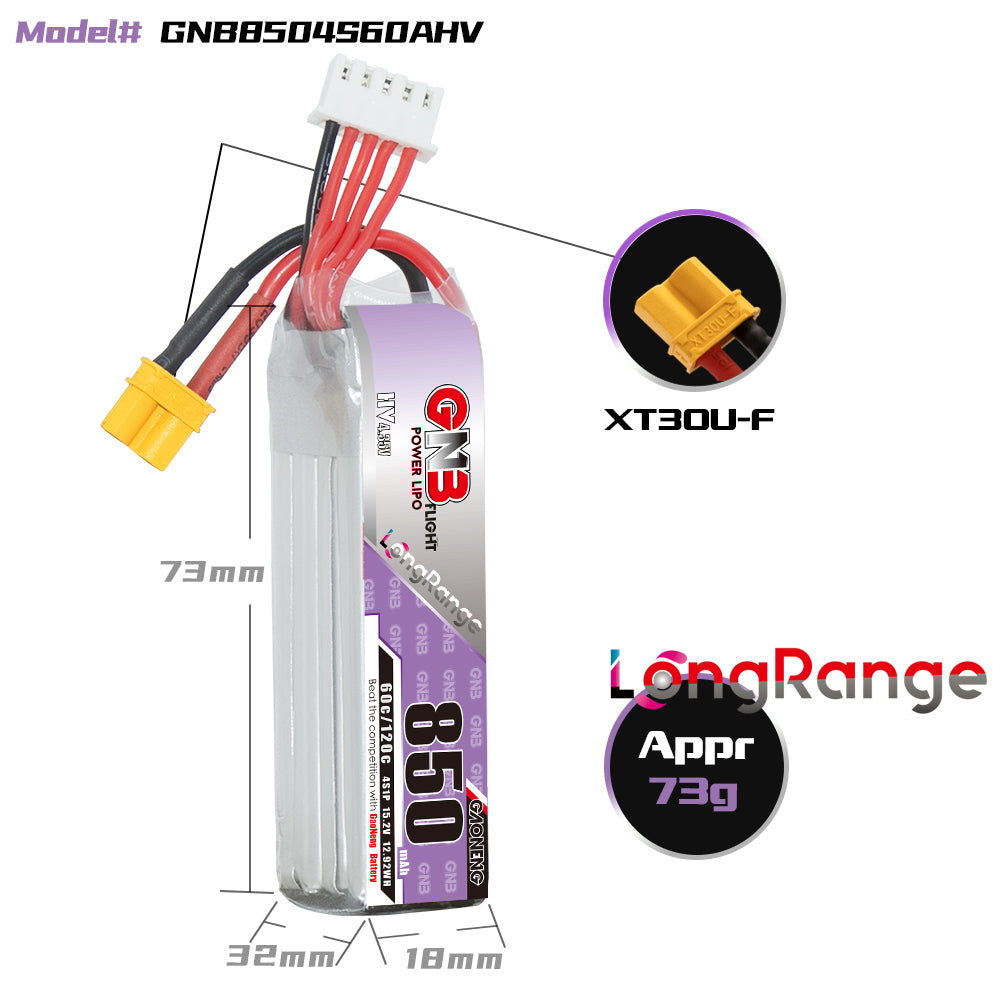 16008 3 battery gnb gaoneng lihv 4s 15 2v 850mah 60c xt30