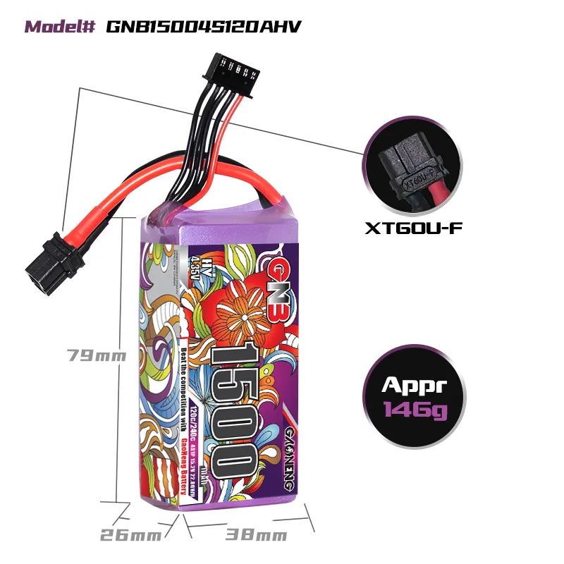16050 2 battery gnb gaoneng lihv 4s 15 2v 1500mah 120c xt60 long