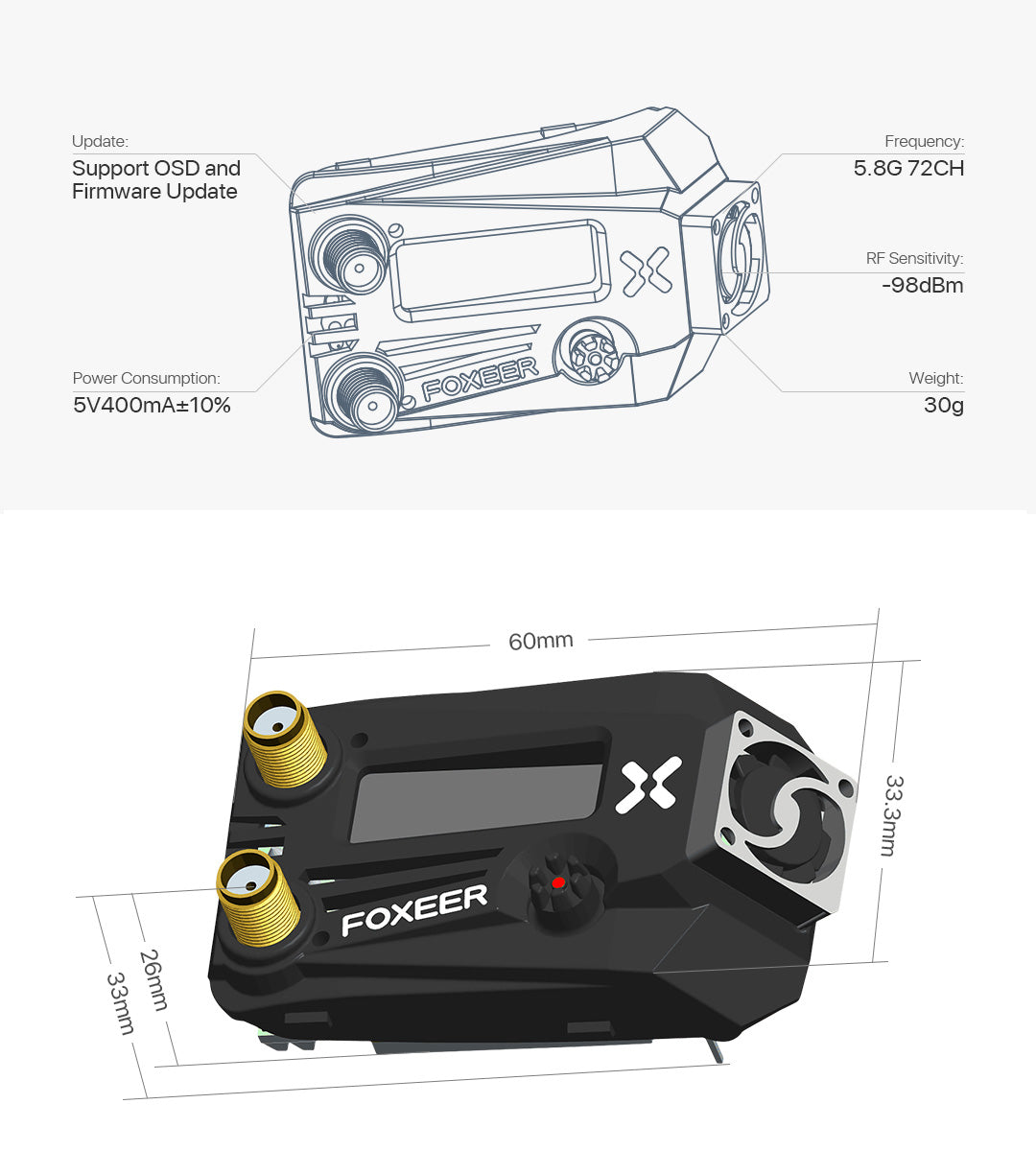 13420 1 vrx foxeer wildfire 5 8ghz 72ch dual black