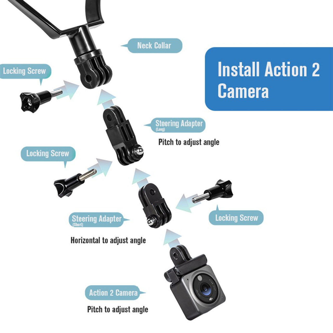13444 6 neck holder mount startrc for insta360 x3 dji action 3 action 2 osmo action fimi palm 2 fimi palm gopro hero 8 9 10 11 insta360 one one x one x2 evo