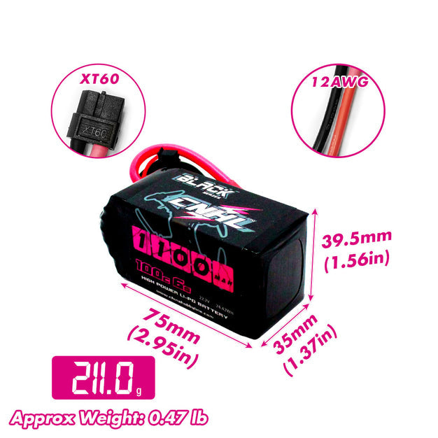 13824 battery cnhl lipo 6s 22 2v 1100mah 100c xt60