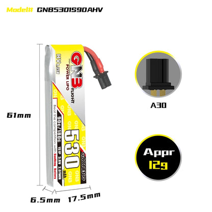 15951 3 battery gnb lihv 1s 3 8v 530mah 90c a30 cabled