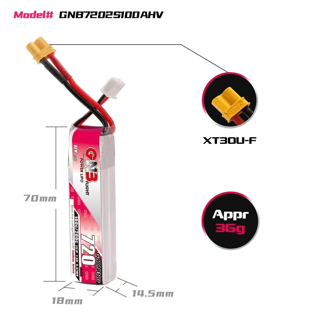 15987 3 battery gnb gaoneng lihv 2s 7 6v 720mah 100c xt30