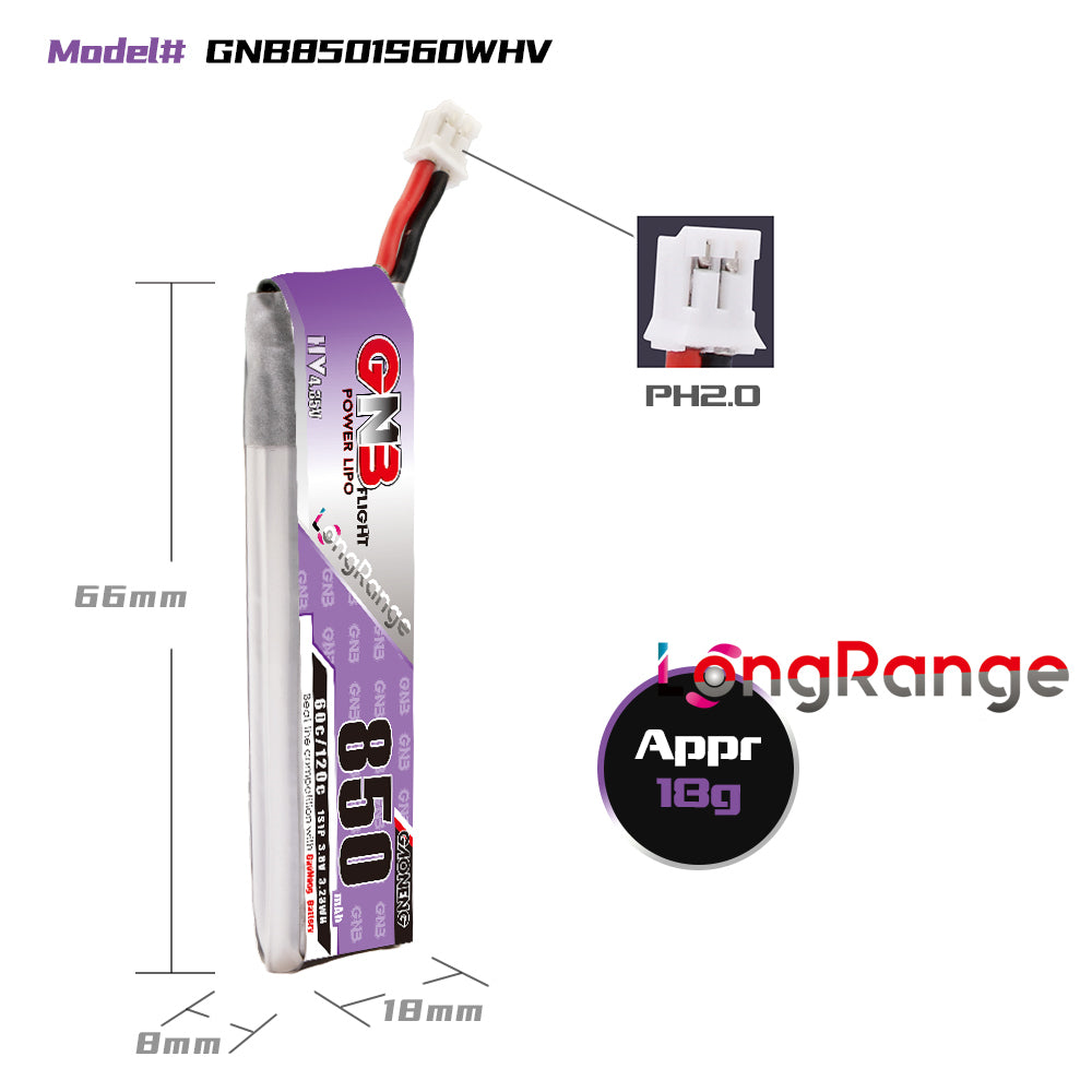 15996 2 battery gnb gaoneng lihv 1s 3 8v 850mah 60c ph2 0