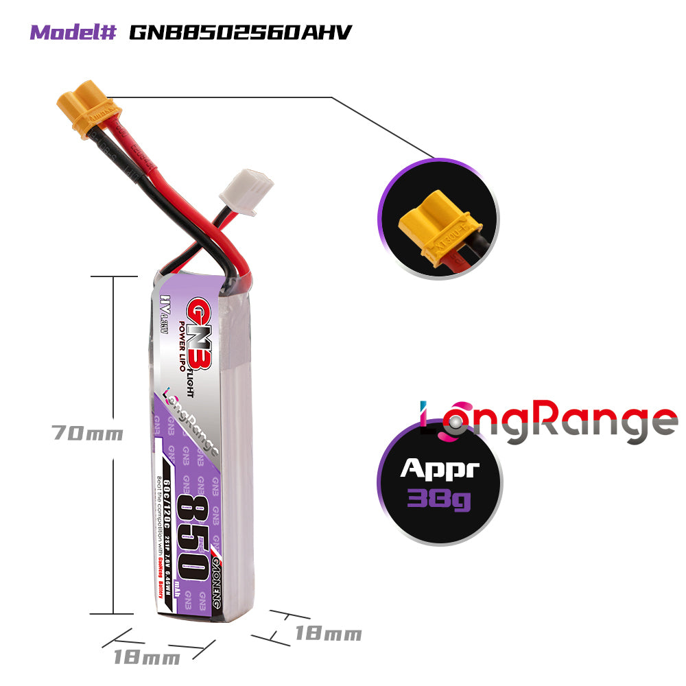 Gnb R64 Battery GNB GAONENG LiHV 2S 7.6V 850mAh 60C XT30 | BSS Webshop