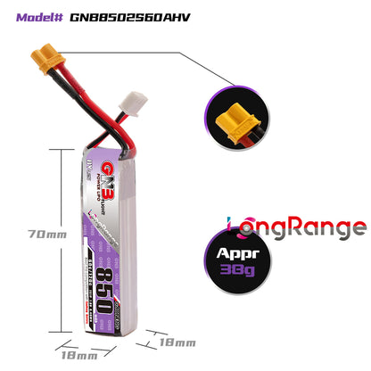 16002 2 battery gnb gaoneng lihv 2s 7 6v 850mah 60c xt30
